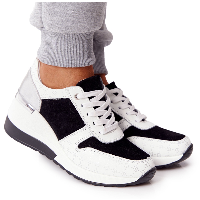 Sneakers con zeppa in pelle S.Barski Nero-Bianco bianca