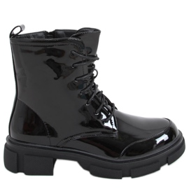 Stivali stringati laccati Ress Black nero