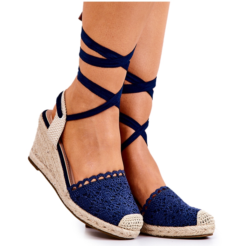 FC2 Espadrillas Su Una Zeppa Traforata Blu Navy Lettica beige