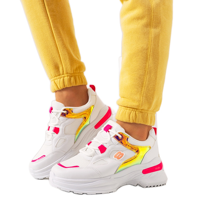Sneakers bianche e rosa con inserti olografici Going bianca