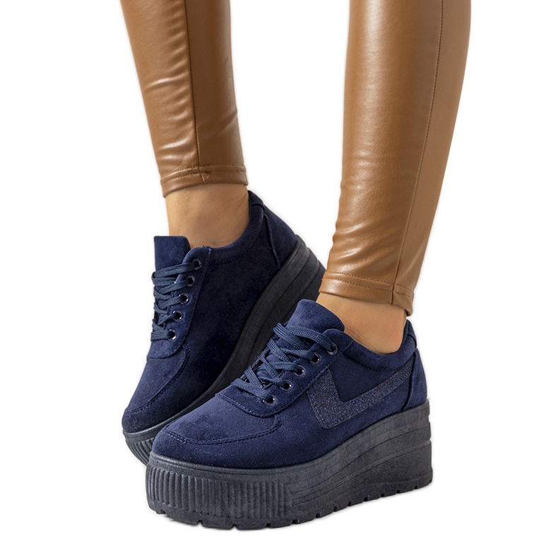 Sneakers blu navy con suola alta Botanical