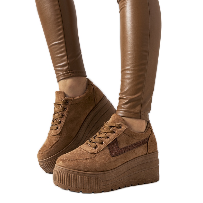 Sneakers marroni con suola botanica alta marrone