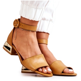 Sandali in pelle con tacco dorato Laura Messi 2143 Camel marrone