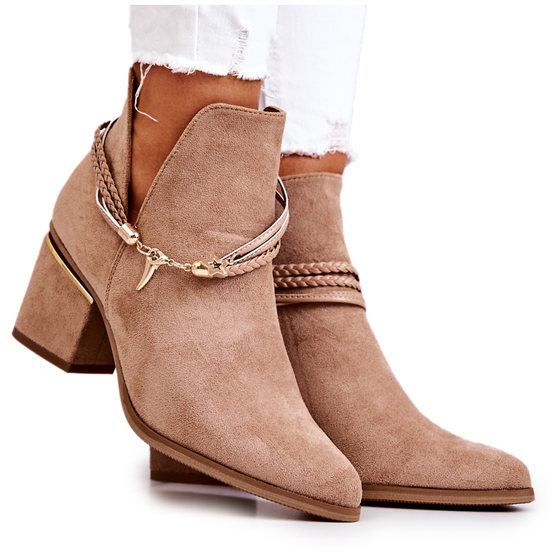PS1 Stivali Inessa In Pelle Scamosciata Beige Scuro Con Righe
