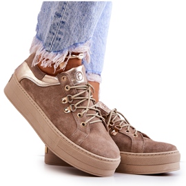 PF1 Scarpe Sportive In Pelle Su Una Piattaforma Beige Mary Ann