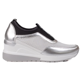 Sneaker traforate VINCEZA bianca d'argento