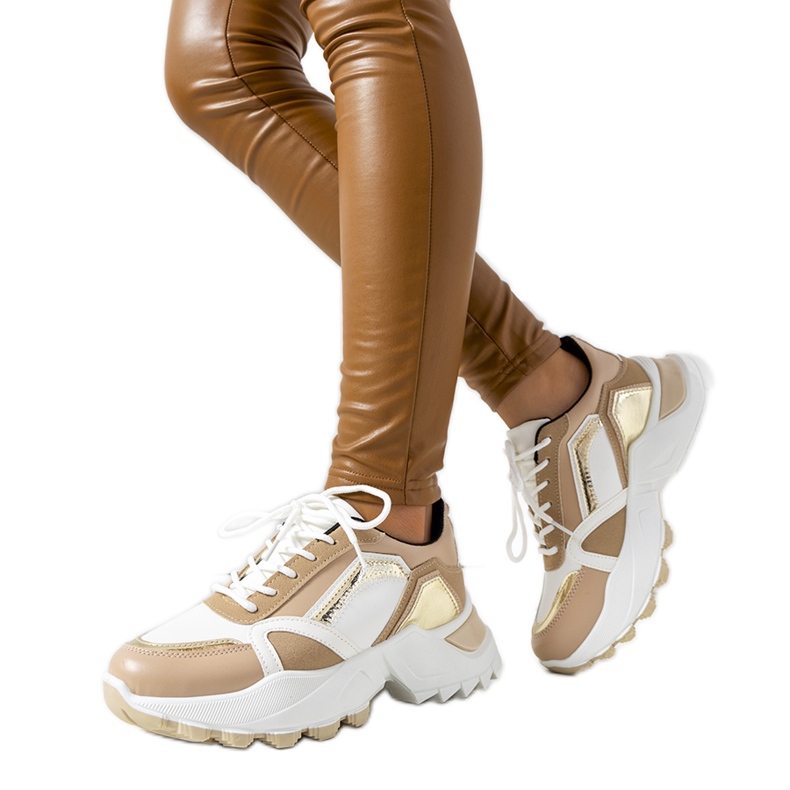 Sneakers rosa Gordani con inserti metallici beige