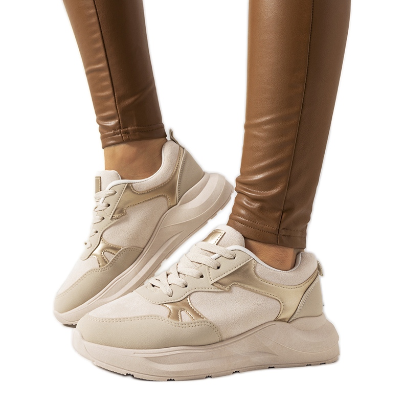 Sneakers beige con accenti Davis dorati