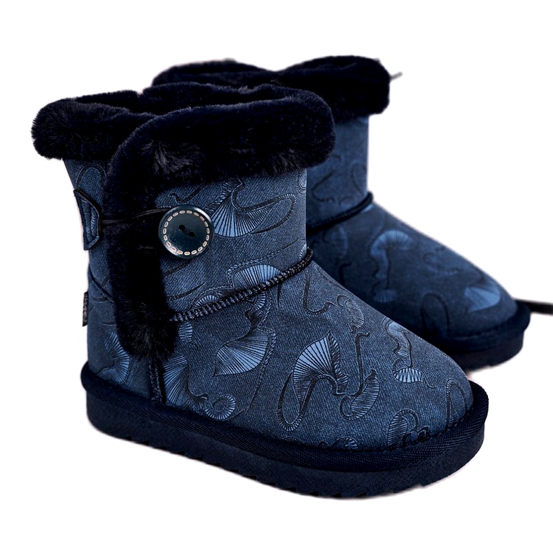 Apawwa Stivali Da Neve Per Bambini Con Pelliccia E Bottone Blu Navy Kawai