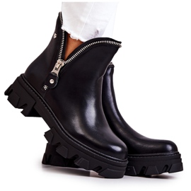 WS1 Stivali in pelle con cerniere nere decorative Deborah nero