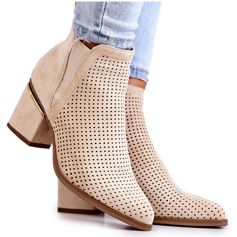 PS1 Stivali da cowboy traforati in pelle scamosciata Helloni beige chiaro
