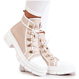 PK1 Stivali in pelle beige e bianco Letty