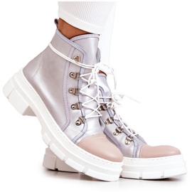 PK1 Stivali in pelle color argento beige
