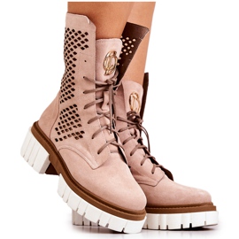 Stivali Alti In Pelle Lavoratori Nicole Rosa 2706 beige