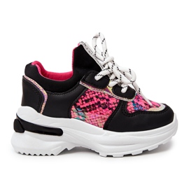 FR1 Scarpe sportive nere in pelle di serpente Gabbie nero rosa