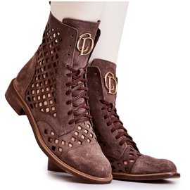 Stivali in pelle traforati Nicole Brown 2695 marrone