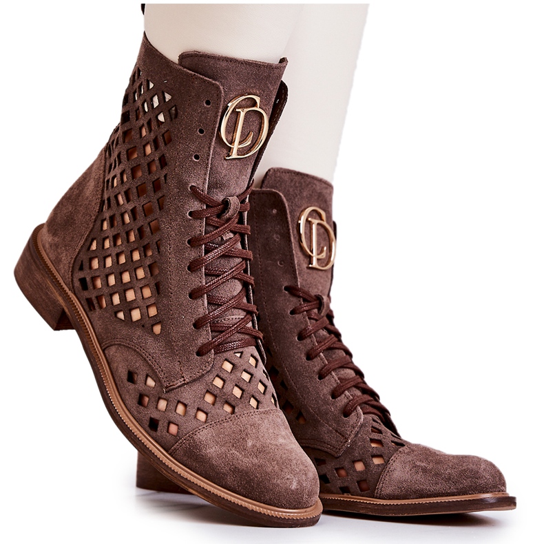 Stivali in pelle traforati Nicole Brown 2695 marrone