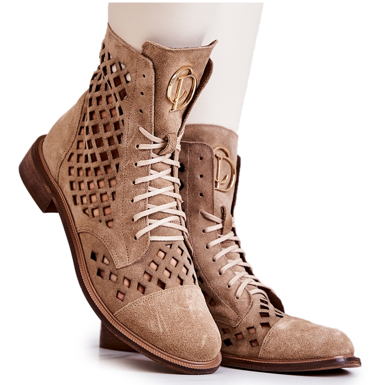 Stivali in pelle traforata Zazoo Camel 2695 marrone