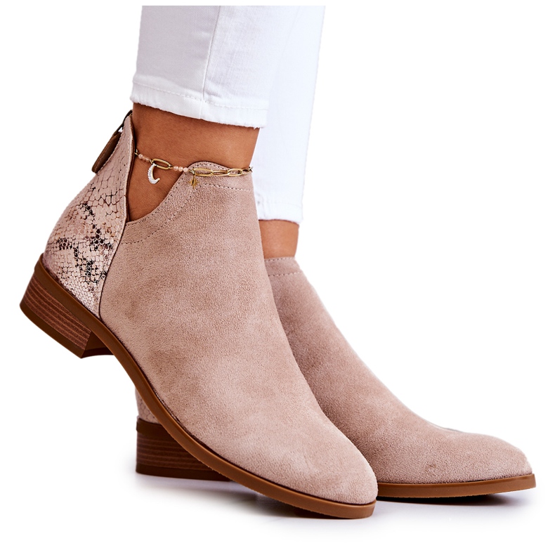 Vinceza Stivaletti in camoscio con motivo serpente Stephanie beige
