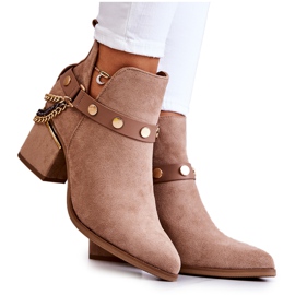 PS1 Stivali Da Donna In Camoscio Con Catene Tracy Beige Scuro