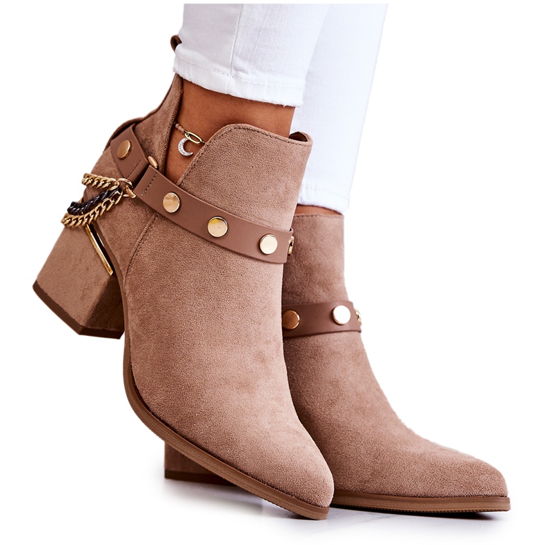 PS1 Stivali Da Donna In Camoscio Con Catene Tracy Beige Scuro