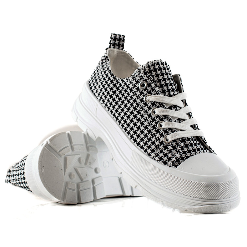 Bona Sneakers basse a scacchi bianca nero