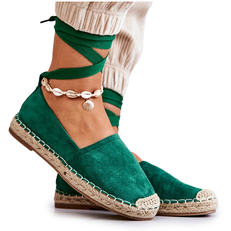 FB1 Espadrillas in camoscio allacciate Ismanne verde scuro