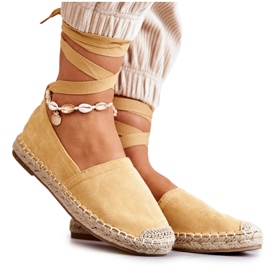 FB1 Espadrillas in camoscio giallo Ismanne allacciate