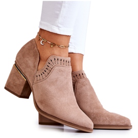 PS1 Stivali da cowboy traforati in pelle scamosciata beige scuro Valerie