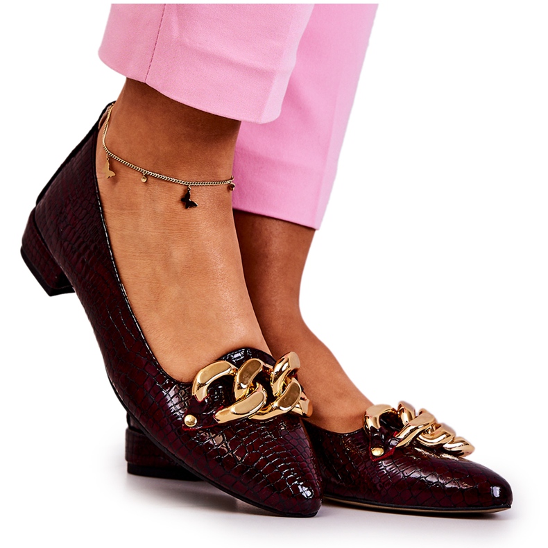 Décolleté in pelle laccata con serpente Elissabeth bordeaux rosso