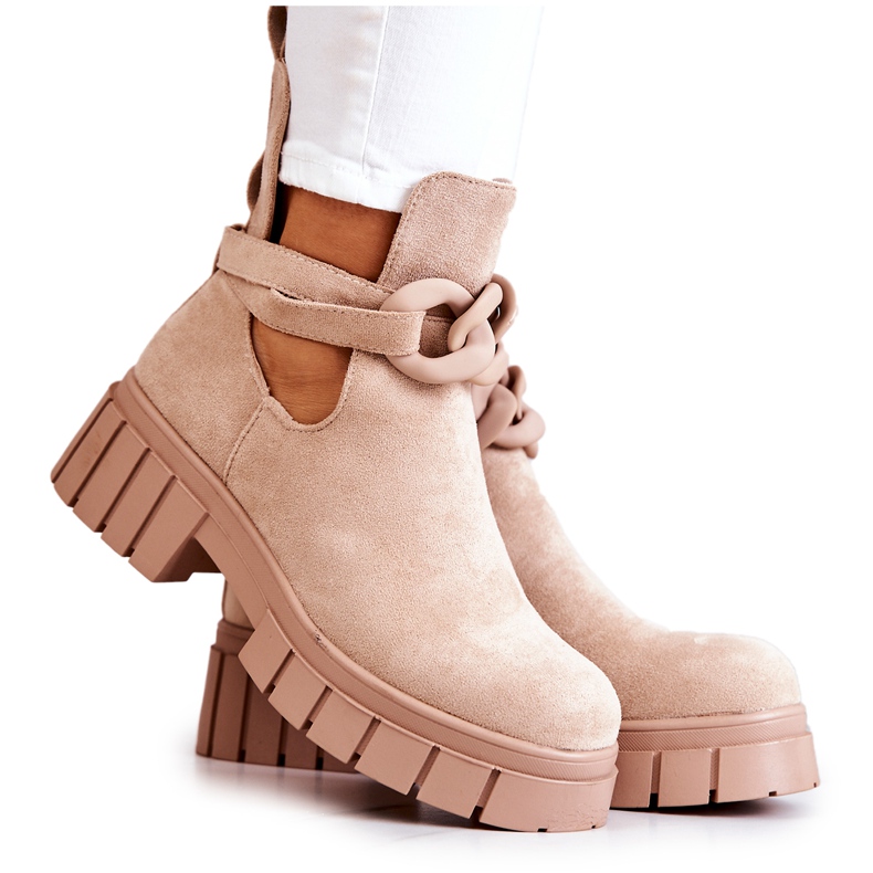 FB2 Stivaletti In Pelle Scamosciata Con Taglio Kirsten Beige