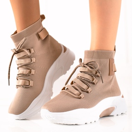 TRENDI Sneakers slip-on con calzino beige marrone