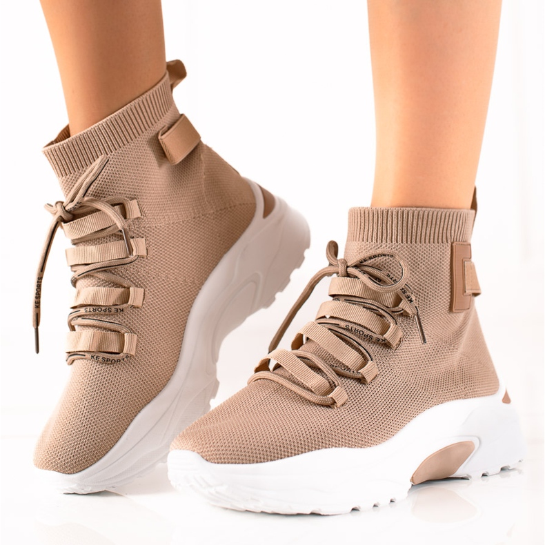 TRENDI Sneakers slip-on con calzino beige marrone