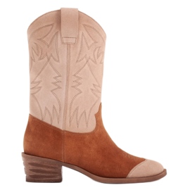 Marco Shoes Stivali da cowboy in suede ricamato 2205B-813-096-1 beige marrone