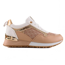TRENDI Eleganti scarpe da ginnastica allacciate beige bianco marrone d'oro