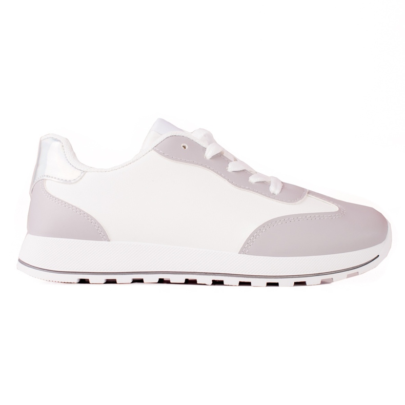 TRENDI Classiche scarpe sportive realizzate in ecopelle bianca grigio