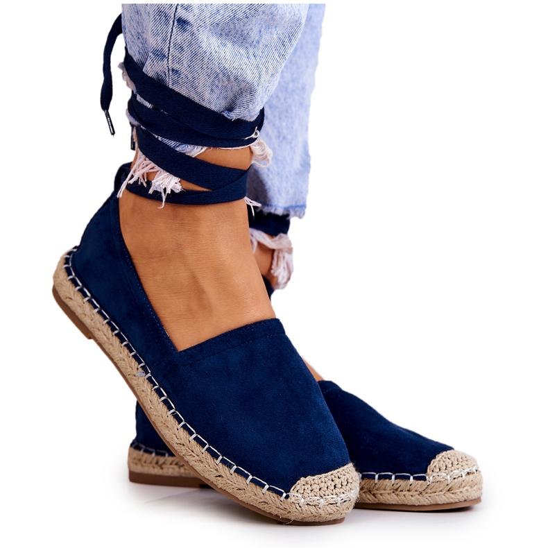 FB1 Espadrillas Ismanne in camoscio blu navy allacciate