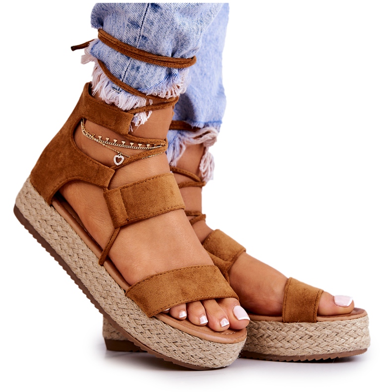 FB2 Espadrillas Da Donna Sulla Piattaforma Legate Con Camel Fuerta marrone