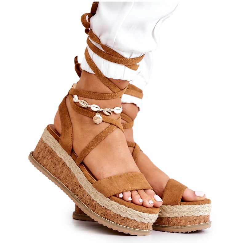 FB2 Espadrillas in pelle scamosciata su sandali con zeppa Camel Shanna marrone