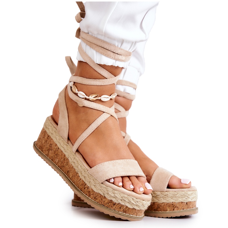 FB2 Sandali espadrillas con zeppa in pelle scamosciata Shanny Beige