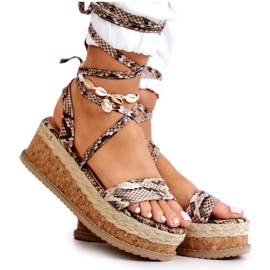FB2 Sandali espadrillas con zeppa in pelle Shanna beige-marrone