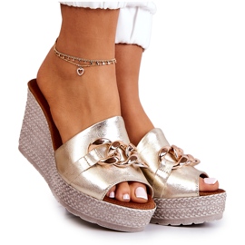 Lewski Shoes Ciabatte in pelle con zeppa Lewski 3062 Golden d'oro