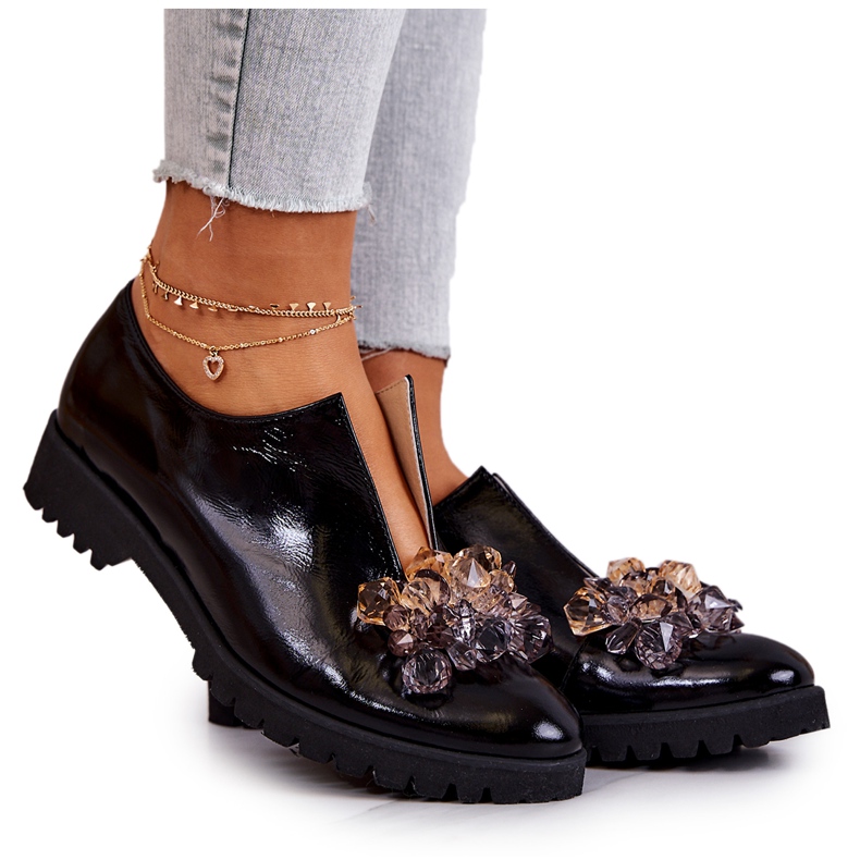 PA2 Eleganti Scarpe In Pelle Con Decorazione Cindy Nera nero