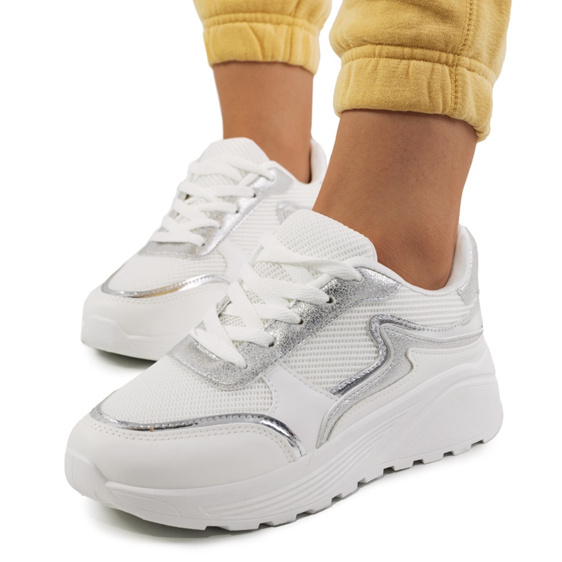 Sneakers Basemat da donna bianche bianca d'argento