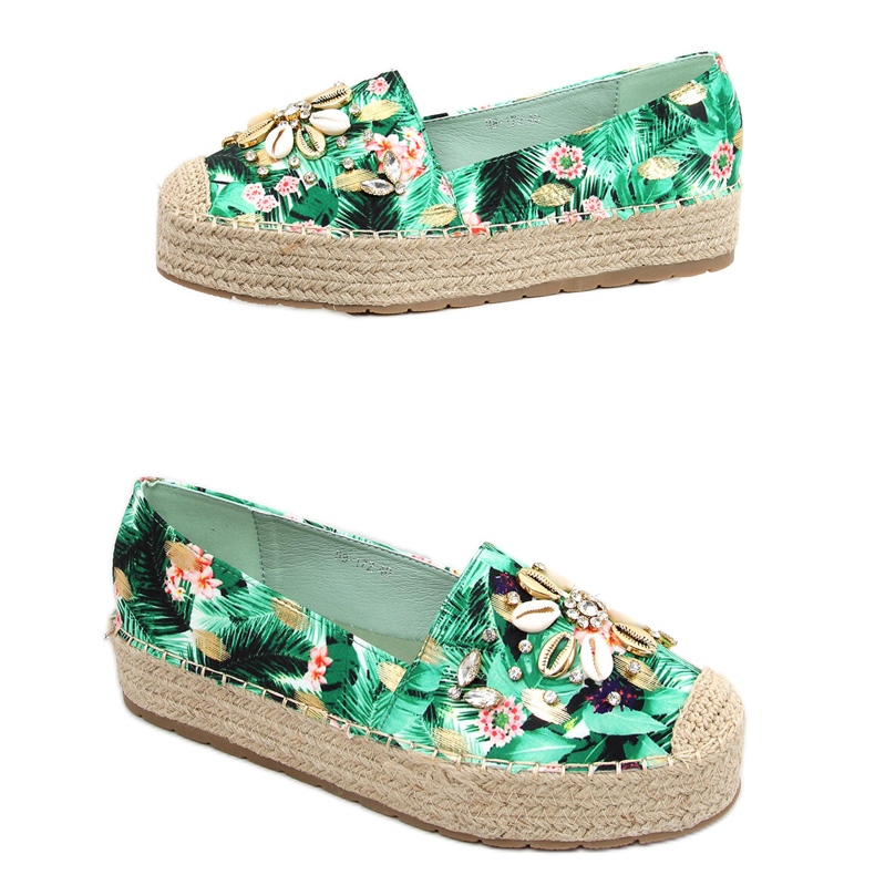 Espadrillas con conchiglie Manami Flower Green verde