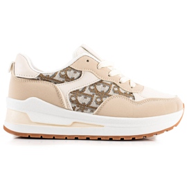TRENDI Scarpe da ginnastica legate sulla piattaforma beige