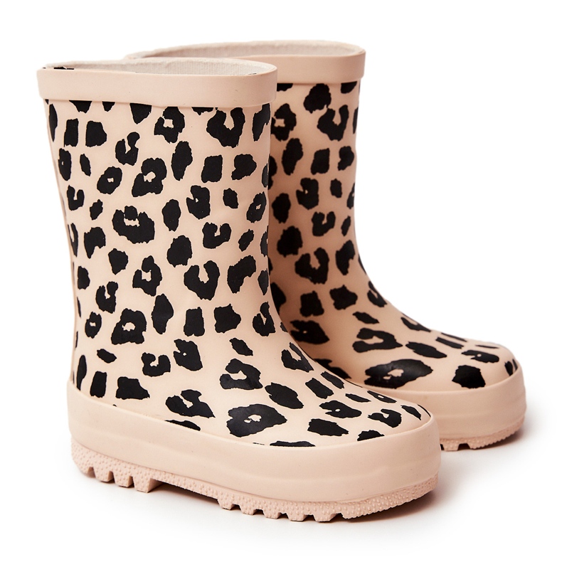 FR1 Stivali da pioggia per bambini con motivo leopardato Tata beige
