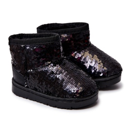 FR1 Stivali da neve caldi per bambini con coccio nero di paillettes