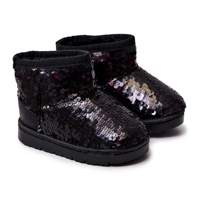 FR1 Stivali da neve caldi per bambini con coccio nero di paillettes