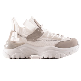 TRENDI Sneaker alla moda con lacci beige bianca